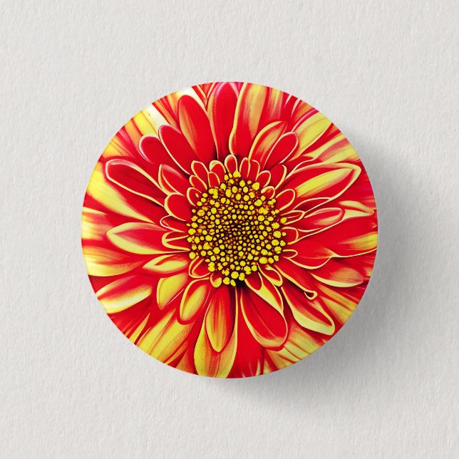Badge Rond 2,50 Cm Orange géant et fleurs d'aster jaune doré (Devant)