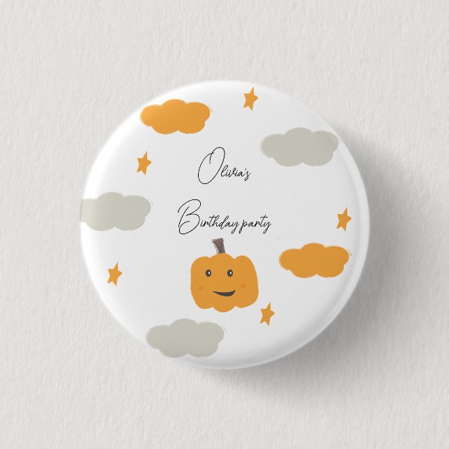 Badge Rond 2,50 Cm Orange Notre Petit Citrouille Anniversaire Lune St (Devant)