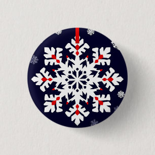 Badge Rond 2,50 Cm Ornement Élégant en Flocon de Neige Blanc