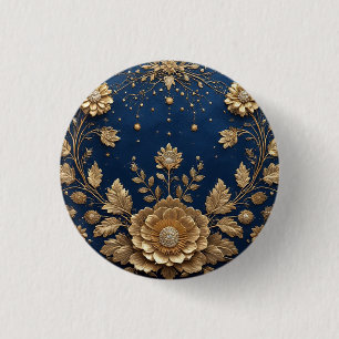 Badge Rond 2,50 Cm Ornement floral doré