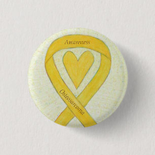 Badge Rond 2,50 Cm Ostéosarcome Yellow Sensibilisation Ruban Coeur Pi