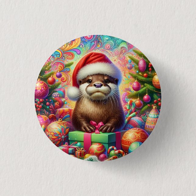 Badge Rond 2,50 Cm Otter de Noël (Devant)