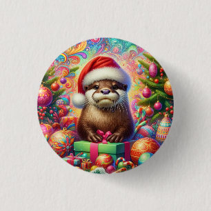 Badge Rond 2,50 Cm Otter de Noël