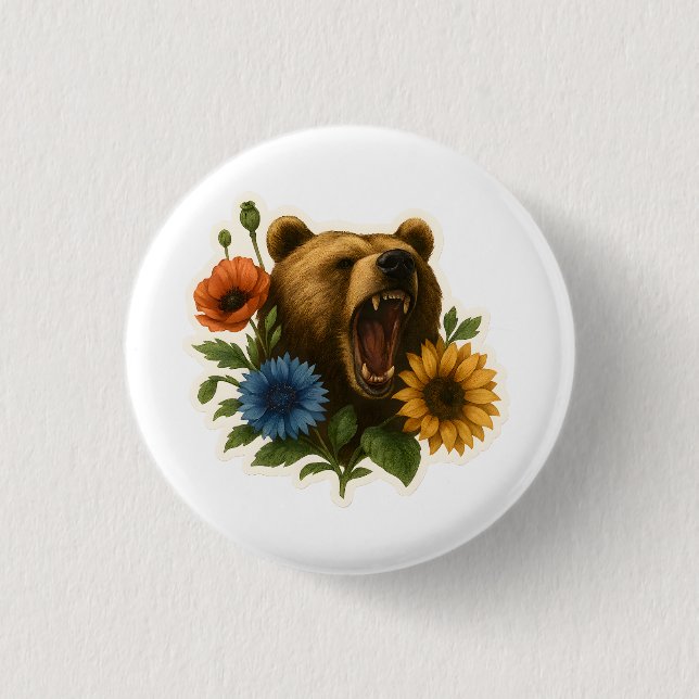 Badge Rond 2,50 Cm Ours aux fleurs (Devant)