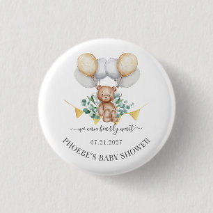 Badge Rond 2,50 Cm Ours d'attente et ballons du Baby shower Eucalyptu
