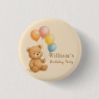Badge Rond 2,50 Cm Ours en peluche avec bouton rond Pastel Balloons
