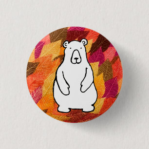 Badge Rond 2,50 Cm Ours Grizzly de dessin animé drôle couleur feuille