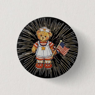 Badge Rond 2,50 Cm Ours infirmière vintage avec feux d'artifice blanc