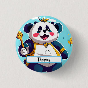 Badge Rond 2,50 Cm Ours Panda Cute Avec Nametag Personnalisable