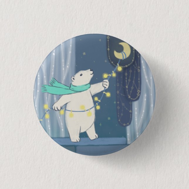 Badge Rond 2,50 Cm Ours polaire et lune (Devant)