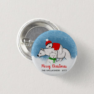 Badge Rond 2,50 Cm Ours Polaire Maman Avec Cubs Joyeux Noël