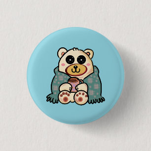 Badge Rond 2,50 Cm Ours polaire personnalisé avec café   Art mignon d