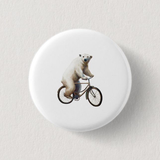 Badge Rond 2,50 Cm Ours Polaire Sur Vélo (Devant)