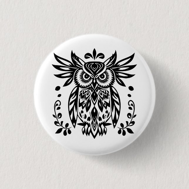 Badge Rond 2,50 Cm Owl Lovers Rustic Woodlands Black White Bohemian  (Devant)