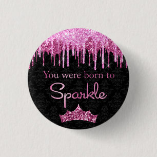 Badge Rond 2,50 Cm Paillettes qui dégoulinent Rose Noir Née pour Bril