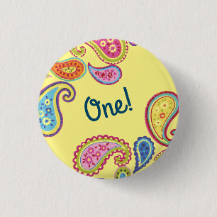 Badge Rond 2,50 Cm Paisley Cute 1er anniversaire coloré