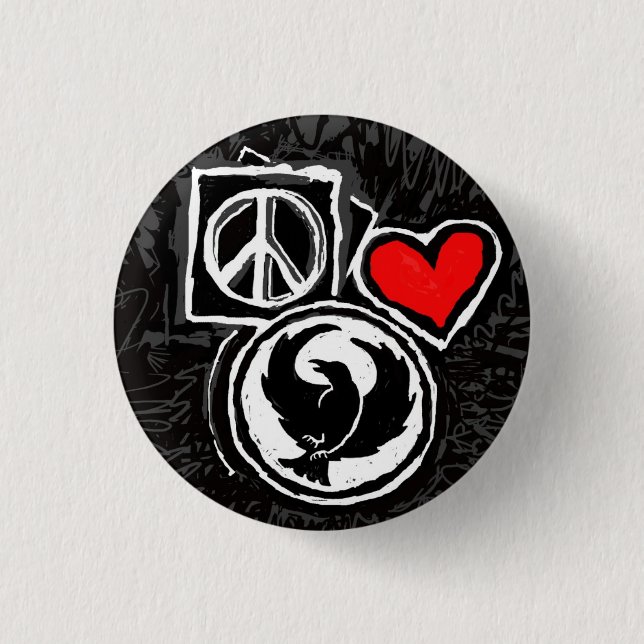 Badge Rond 2,50 Cm Paix, amour, rallonge coudée (Devant)