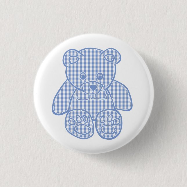 Badge Rond 2,50 Cm Pale Blue Pastel Gingham Teddy Bear (Devant)