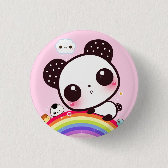 Badge Rond 2,50 Cm Panda mignon avec la nourriture de kawaii sur (Devant)
