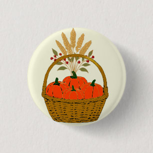 Badge Rond 2,50 Cm 🍂Panier de Citrouilles et Blé d'Automne