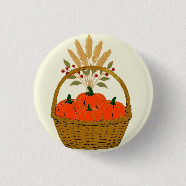 Badge Rond 2,50 Cm 🍂Panier de Citrouilles et Blé d'Automne (Devant)