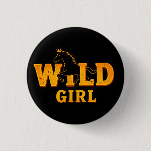 Badge Rond 2,50 Cm Panneau Cheval et 'Jeune Fille Sauvage'