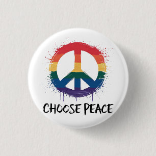 Badge Rond 2,50 Cm Panneau de paix Arc-en-ciel avec le texte "Choisir