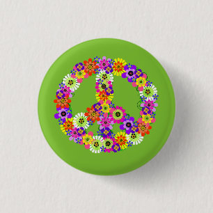 Badge Rond 2,50 Cm Panneau de paix Floral sur Lime Green
