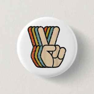 Badge Rond 2,50 Cm Panneau de Paix Rétro V Doigts Vintage 60s les ann