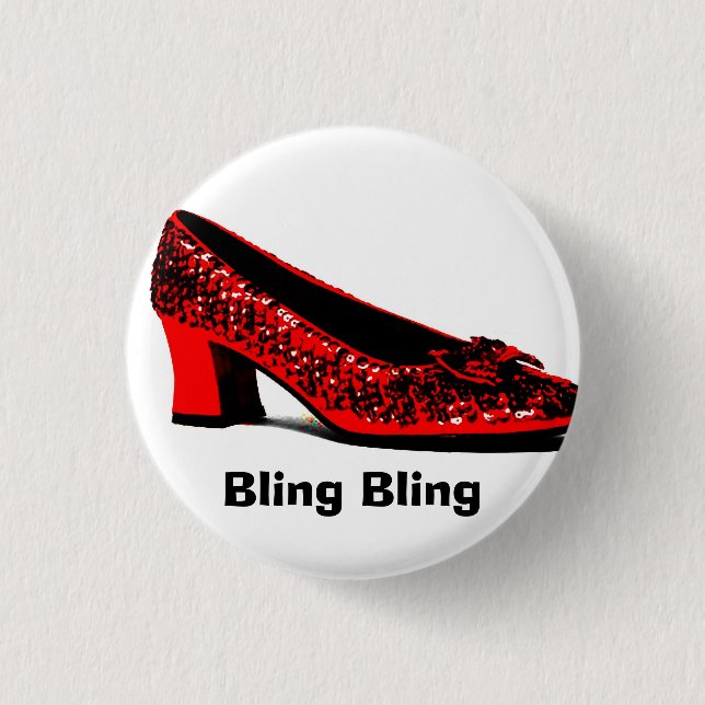 Badge Rond 2,50 Cm pantoufles rouges, Bling Bling (Devant)