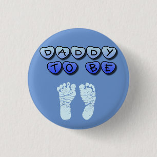 Badge Rond 2,50 Cm Papa à être bouton bleu de baby shower d'empreinte