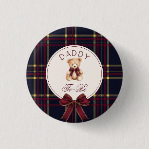 Badge Rond 2,50 Cm Papa être vin rouge plaid Teddy Bear