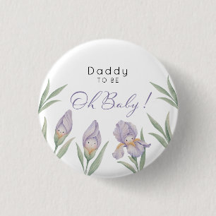 Badge Rond 2,50 Cm Papa futur maman Fleur d'Iris aquarelle Violet Lav