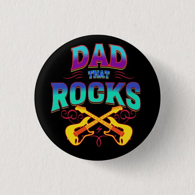 Badge Rond 2,50 Cm PAPA QUE DES ROCHERS ! Guitares (Devant)