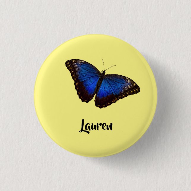 Badge Rond 2,50 Cm Papillon bleu Morpho personnalisé avec nom (Devant)