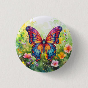 Badge Rond 2,50 Cm Papillon Bleu Orange ailes