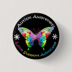 Badge Rond 2,50 Cm Papillon de sensibilisation sur l'autisme