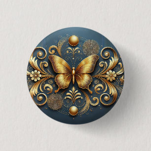 Badge Rond 2,50 Cm Papillon Doré Élégant Luxe Floral Nature