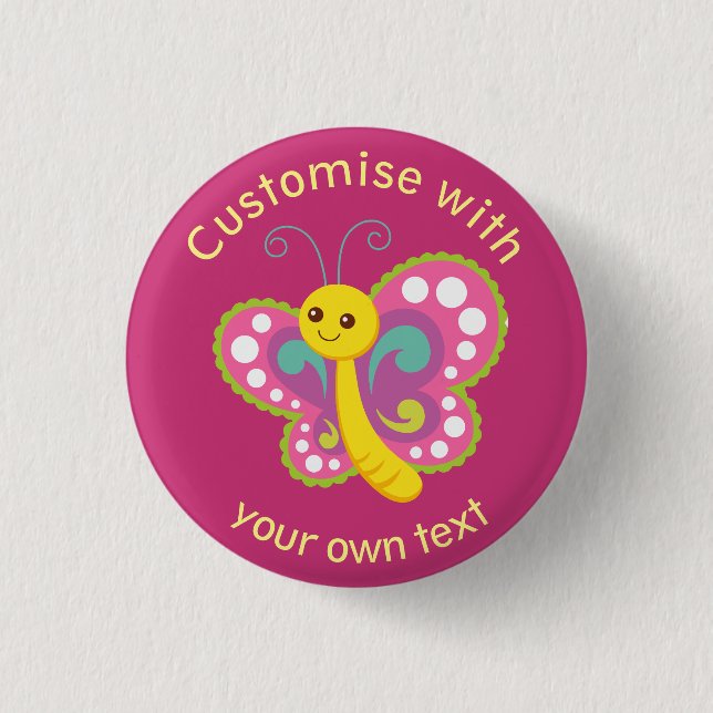 Badge Rond 2,50 Cm Papillon joyeux personnalisé rose (Devant)