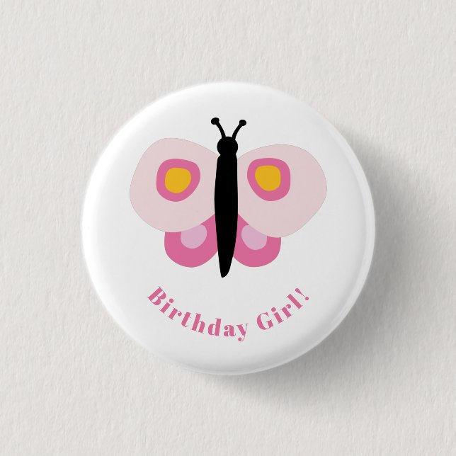Badge Rond 2,50 Cm Papillon rose mou Anniversaire Fille (Devant)