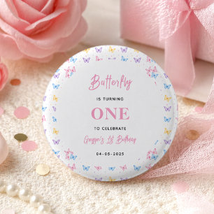 Badge Rond 2,50 Cm Papillon Rose Violet Mignon 1er Anniversaire pour