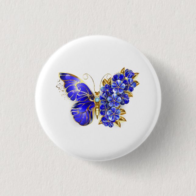 Badge Rond 2,50 Cm Papillon saphir à fleurs (Devant)