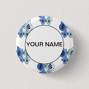 Badge Rond 2,50 Cm Papillons Bleus