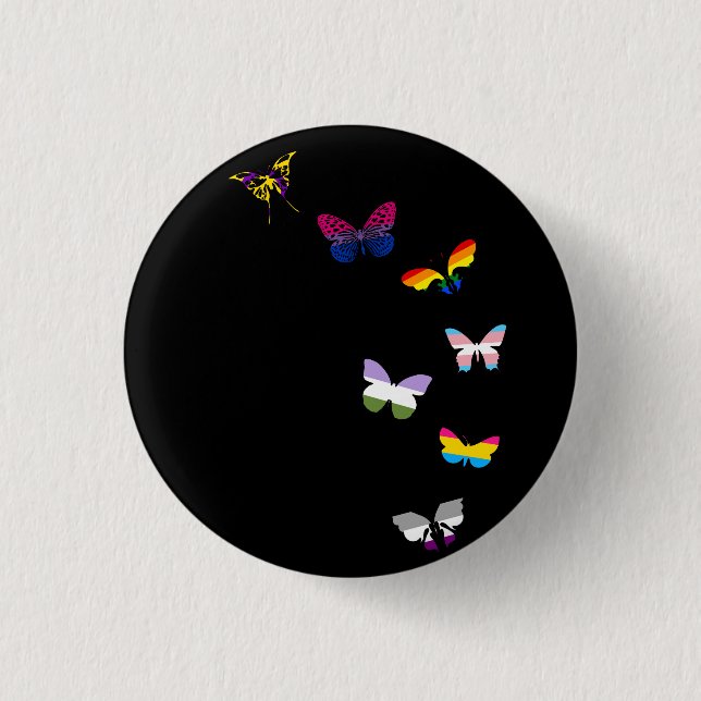 Badge Rond 2,50 Cm Papillons d'arc-en-ciel (Devant)