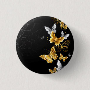 Badge Rond 2,50 Cm Papillons dorés et blancs
