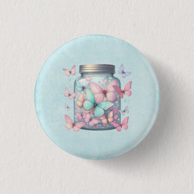Badge Rond 2,50 Cm Papillons Fantaisistes dans un Pot (Devant)