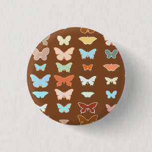 Badge Rond 2,50 Cm Papillons, marron, turquoise et corail