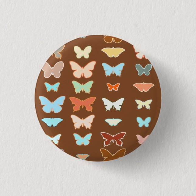 Badge Rond 2,50 Cm Papillons, marron, turquoise et corail (Devant)