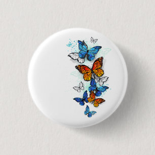 Badge Rond 2,50 Cm Papillons volants Morpho et Monarch