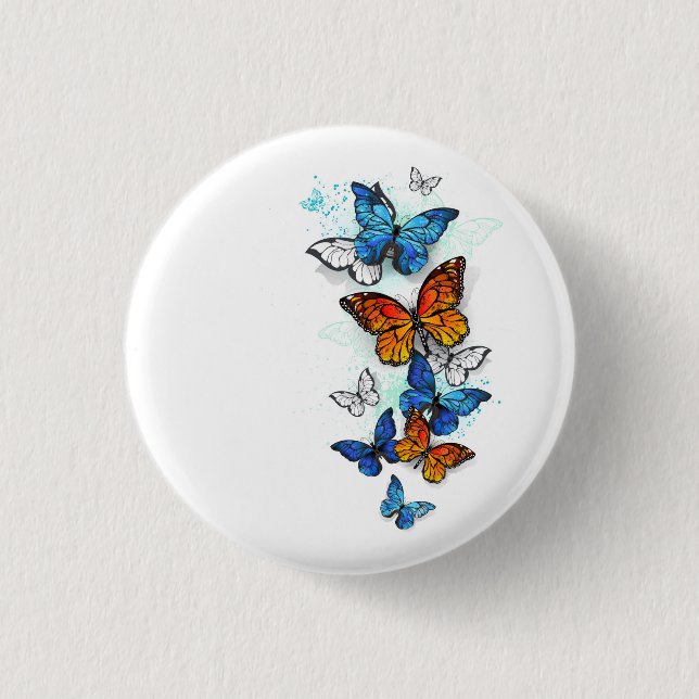 Badge Rond 2,50 Cm Papillons volants Morpho et Monarch (Devant)
